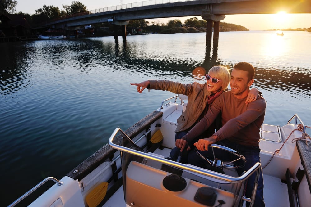 couple in love have romantic time on boat